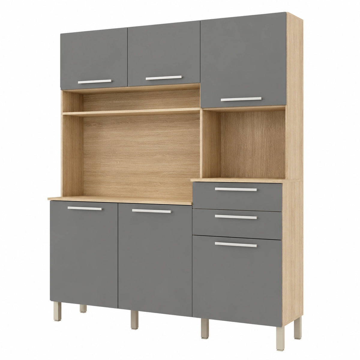 Buffet, en chêne, avec tiroirs, avec portes, coloris gris, pour la salle à manger ou le salon