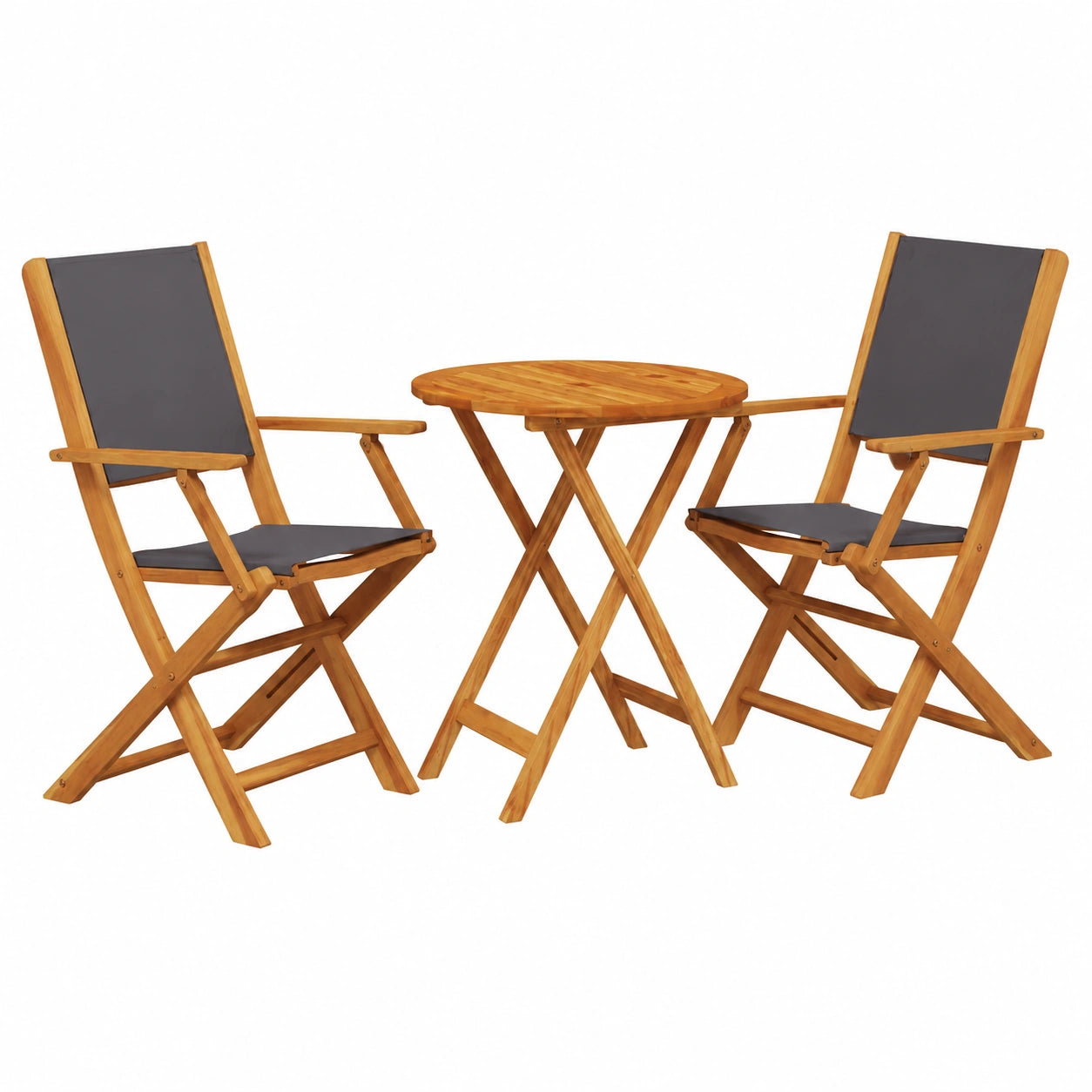Salon de jardin, en bois massif et tissu, 3 pièces, coloris anthracite, pour la terrasse ou le jardin