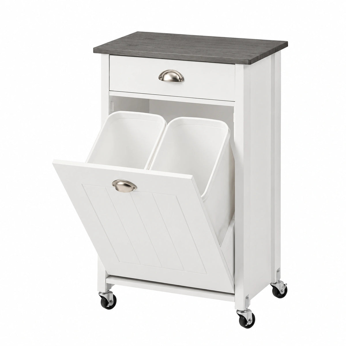 Meuble polyvalent, coloris blanc et gris, pour les espaces de vie