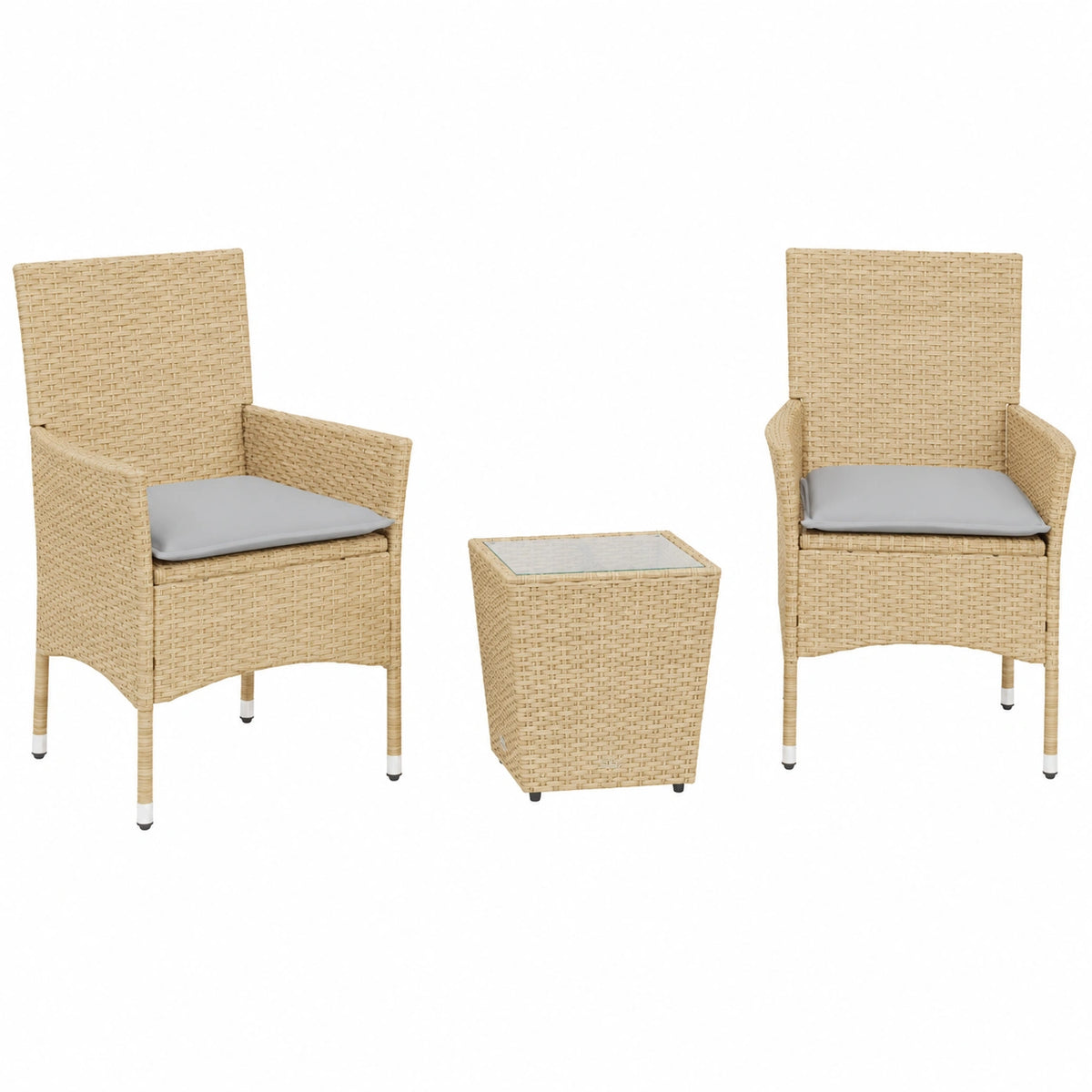 Salon de jardin, 3 pièces, en verre et résine tressée, coloris beige, pour la terrasse ou le jardin