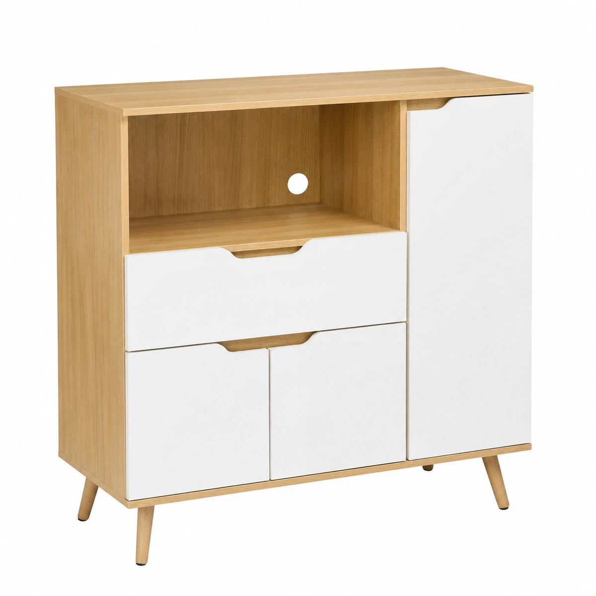 Buffet, réglable, avec rangement, avec tiroirs, coloris blanc et naturel, 90 x 40 x 98,5 cm, pour la salle à manger ou le salon