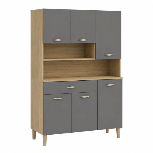 Buffet, avec tiroirs, avec portes, en chêne, coloris gris, pour la salle à manger ou le salon