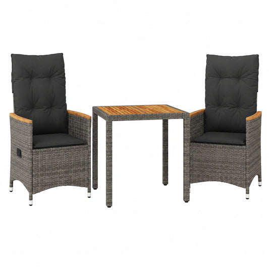 Salon de jardin, en résine tressée, 3 pièces, coloris gris, pour la terrasse ou le jardin