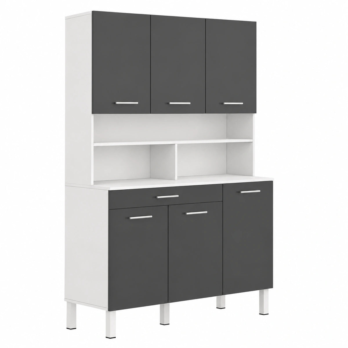 Buffet, avec tiroirs, avec portes, coloris blanc et gris, pour la salle à manger ou le salon