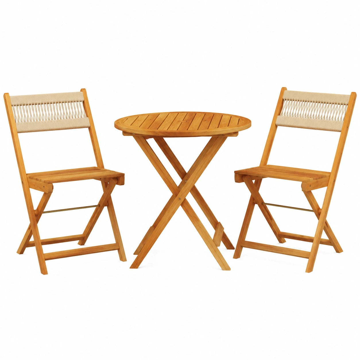 Salon de jardin, en bois massif, coloris beige, 3 pièces, pour la terrasse ou le jardin