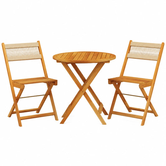 Salon de jardin, en bois massif, coloris beige, 3 pièces, pour la terrasse ou le jardin