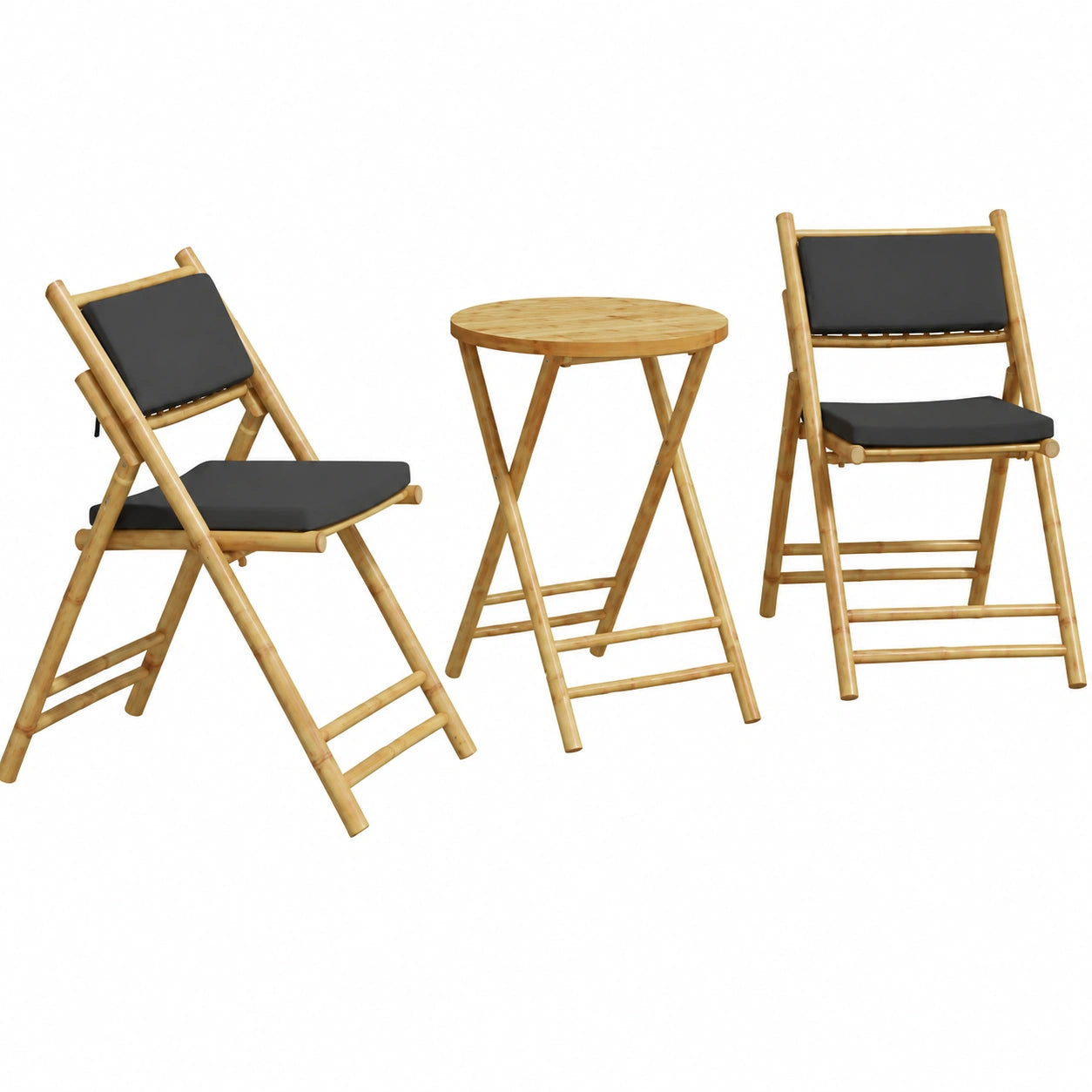 Salon de jardin, en bambou, coloris gris, 3 pièces, pour la terrasse ou le jardin