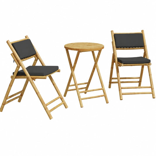 Salon de jardin, en bambou, coloris gris, 3 pièces, pour la terrasse ou le jardin