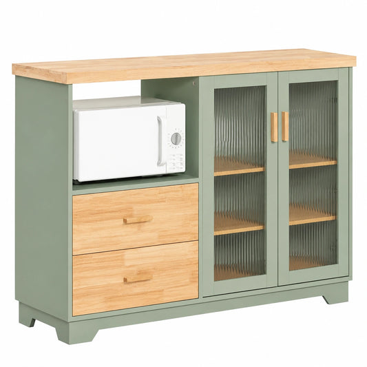 Buffet, avec rangement, avec portes, en verre, 120 x 90 x 40 cm, coloris vert, pour la salle à manger ou le salon
