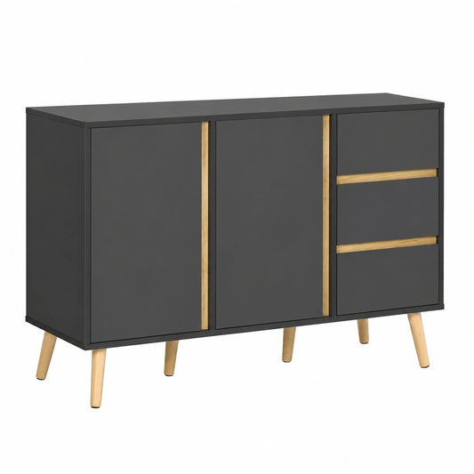 Buffet, avec rangement, avec tiroirs, avec portes, 120 x 40 x 80 cm, coloris gris et anthracite, pour la salle à manger ou le salon