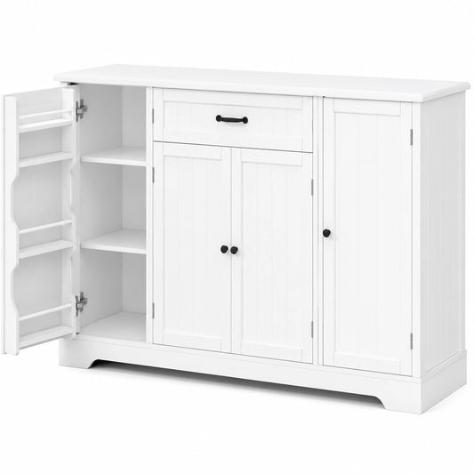 Buffet, avec rangement, avec tiroirs, avec étagères, coloris blanc, 142 x 40 x 83 cm, pour la salle à manger ou le salon