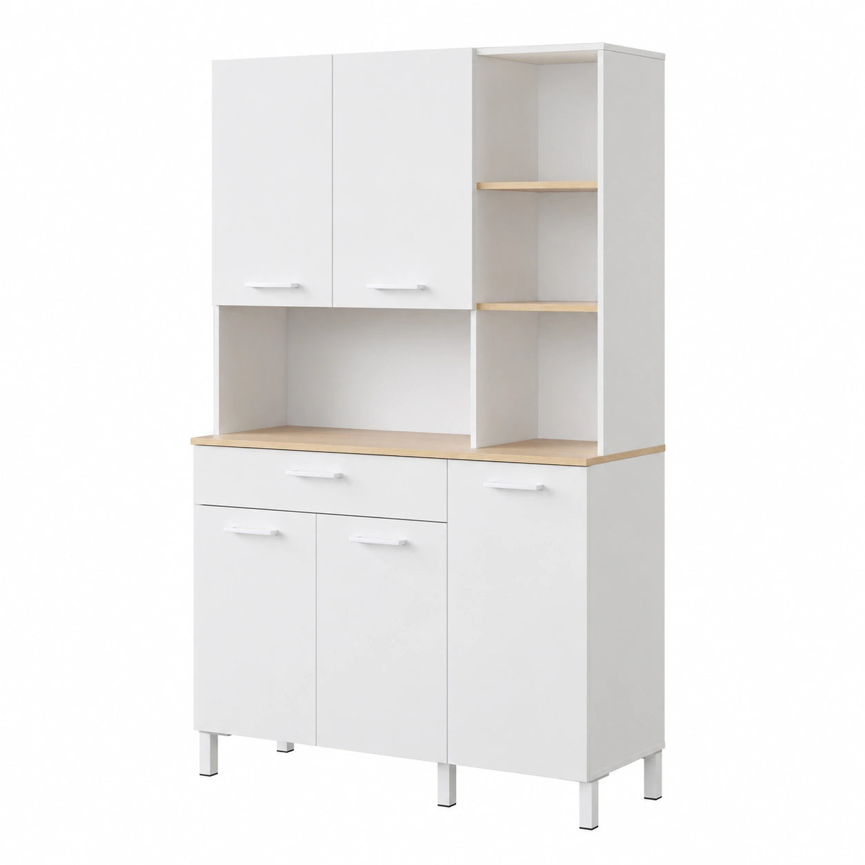 Meuble d’appoint, avec tiroirs, avec portes, en chêne, coloris blanc, 186 x 108 x 40 cm, pour le salon ou la chambre