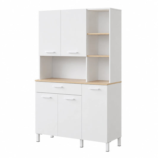 Meuble d’appoint, avec tiroirs, avec portes, en chêne, coloris blanc, 186 x 108 x 40 cm, pour le salon ou la chambre