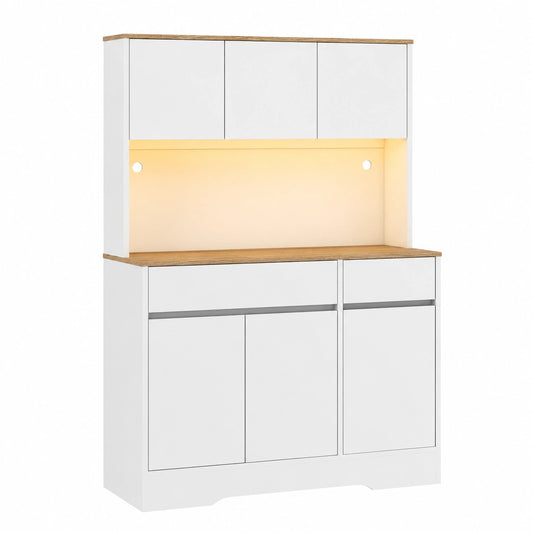 Buffet, réglable, avec rangement, avec tiroirs, 100 x 38 x 180 cm, coloris blanc et naturel, pour la salle à manger ou le salon