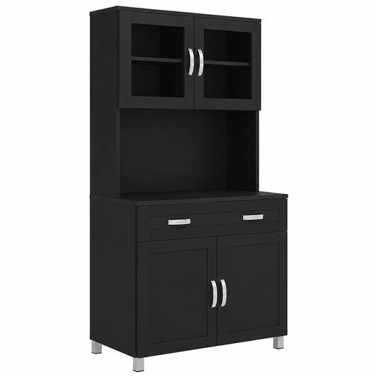 Armoire, en verre, réglable, avec rangement, avec tiroirs, coloris noir, 80 x 48 x 170 cm, pour la chambre
