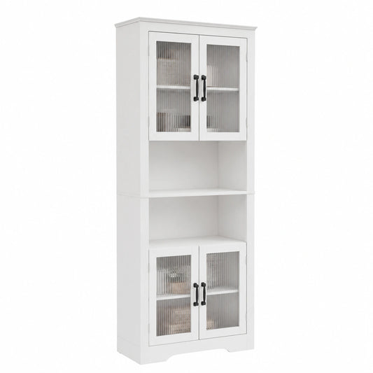 Armoire, en verre trempé, réglable, avec étagères, avec portes, coloris blanc, pour la chambre
